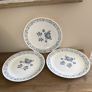 Set of 3 Corelle BLUE HEARTS Dinner Plates Cottagecore Shabby Chic